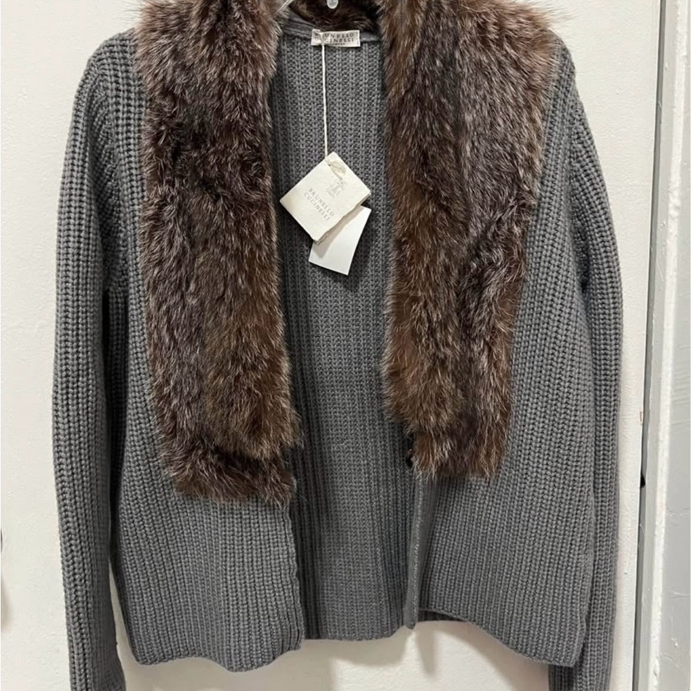 Brunello Cuinelli Fur-Trimmed Cashmere Cardigan